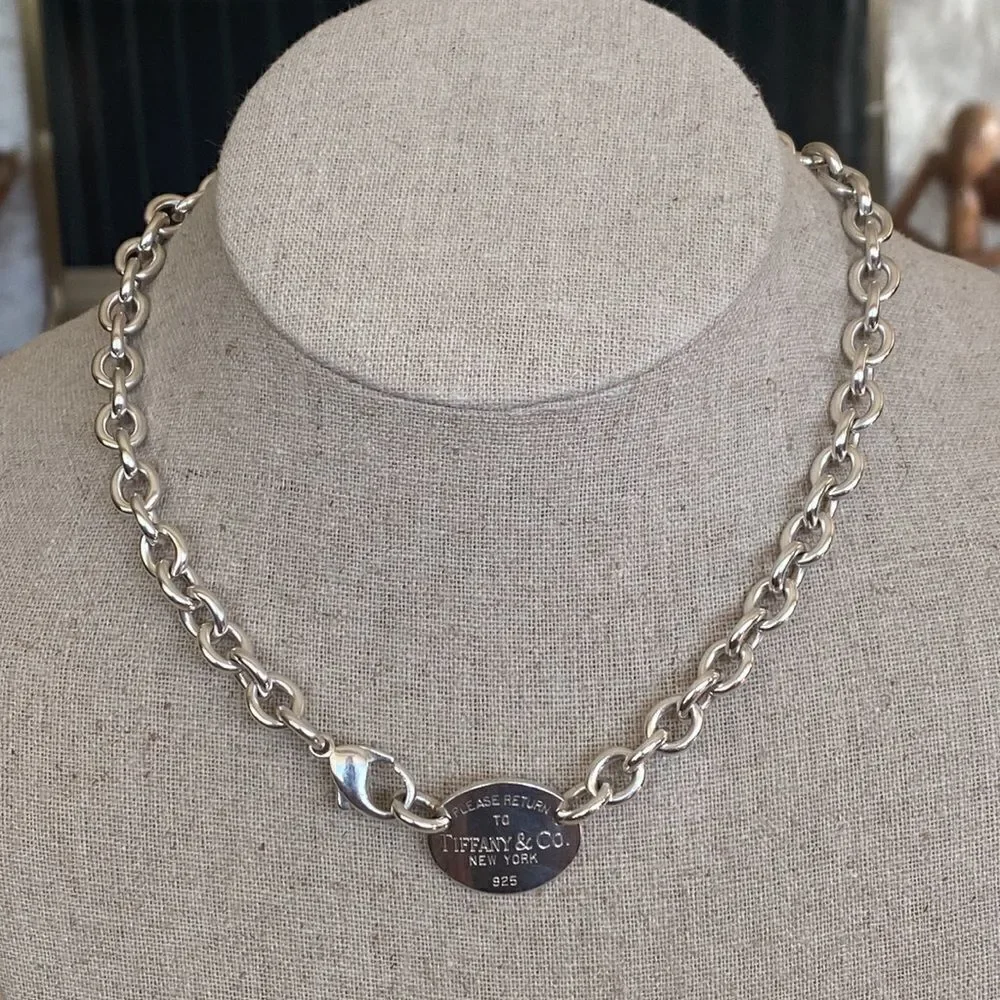Tiffany & Co. Return To Tiffany Oval Tag Chunky Rolo Link Necklace 925 Sterling - Picture 3 of 12